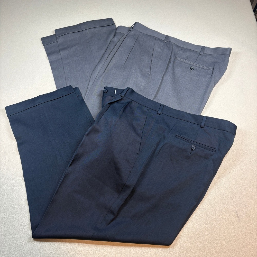 Perry Ellis Portfolio Pleated Cuffed Dress Pants Men 42x30 Lot of 2 Navy Grey